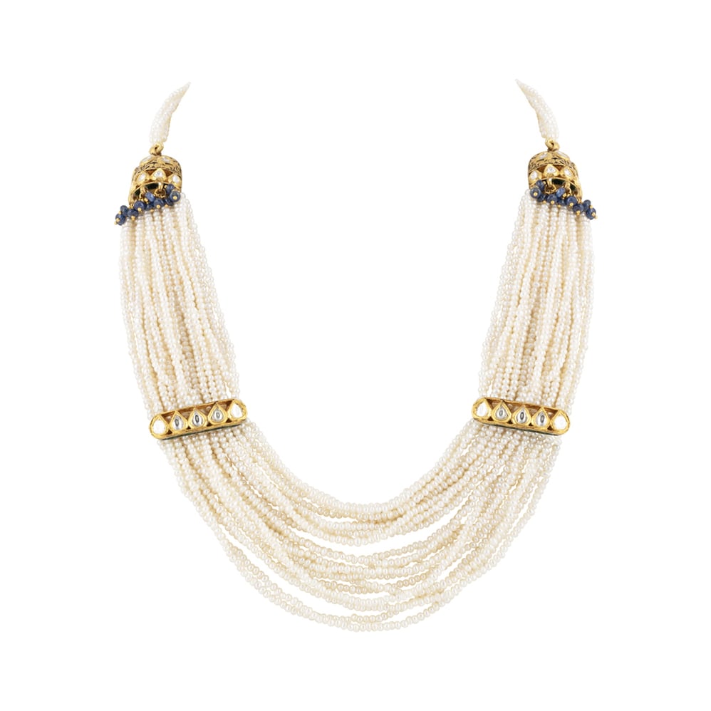 Multi-Strand Pearl Necklace with Polki & Jhumki Accents